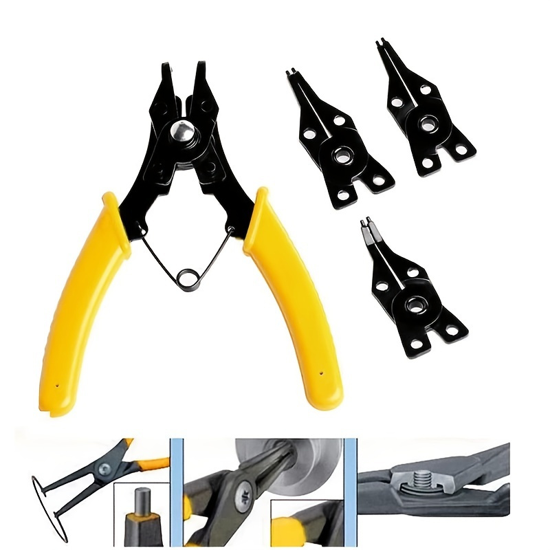 Snap Ring Pliers, Hosrnovo 4 in 1 C Clips Removal Retaining Set for Automotive and Engine Repair, Interchangeable Jaw Head 45 90 and 180 Degree Angled