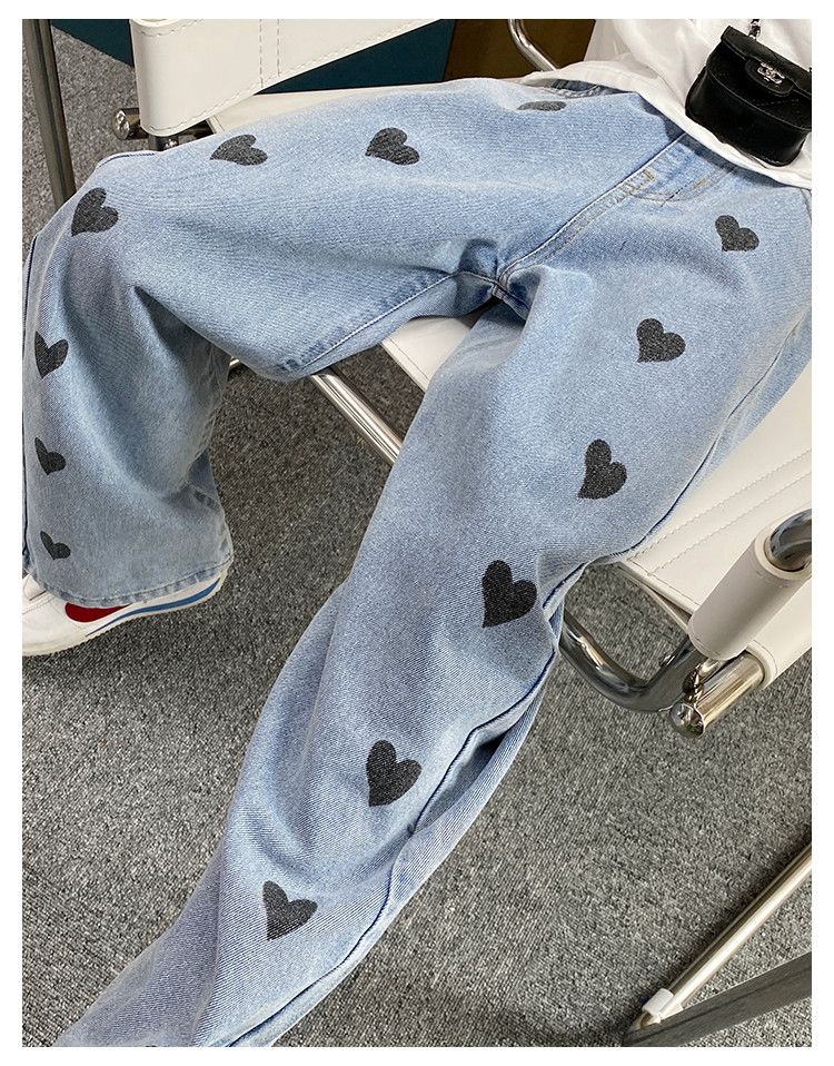 Pantalones Rectos Sueltos Cintura Alta Estampado Corazones - Temu