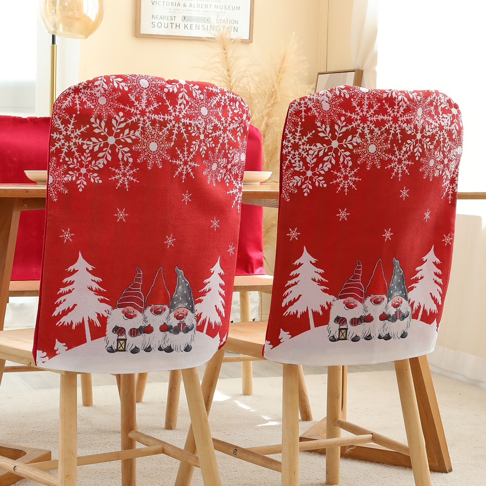 1pc Christmas Gnome Pattern Decorative Chair Cover Holiday Decor For
