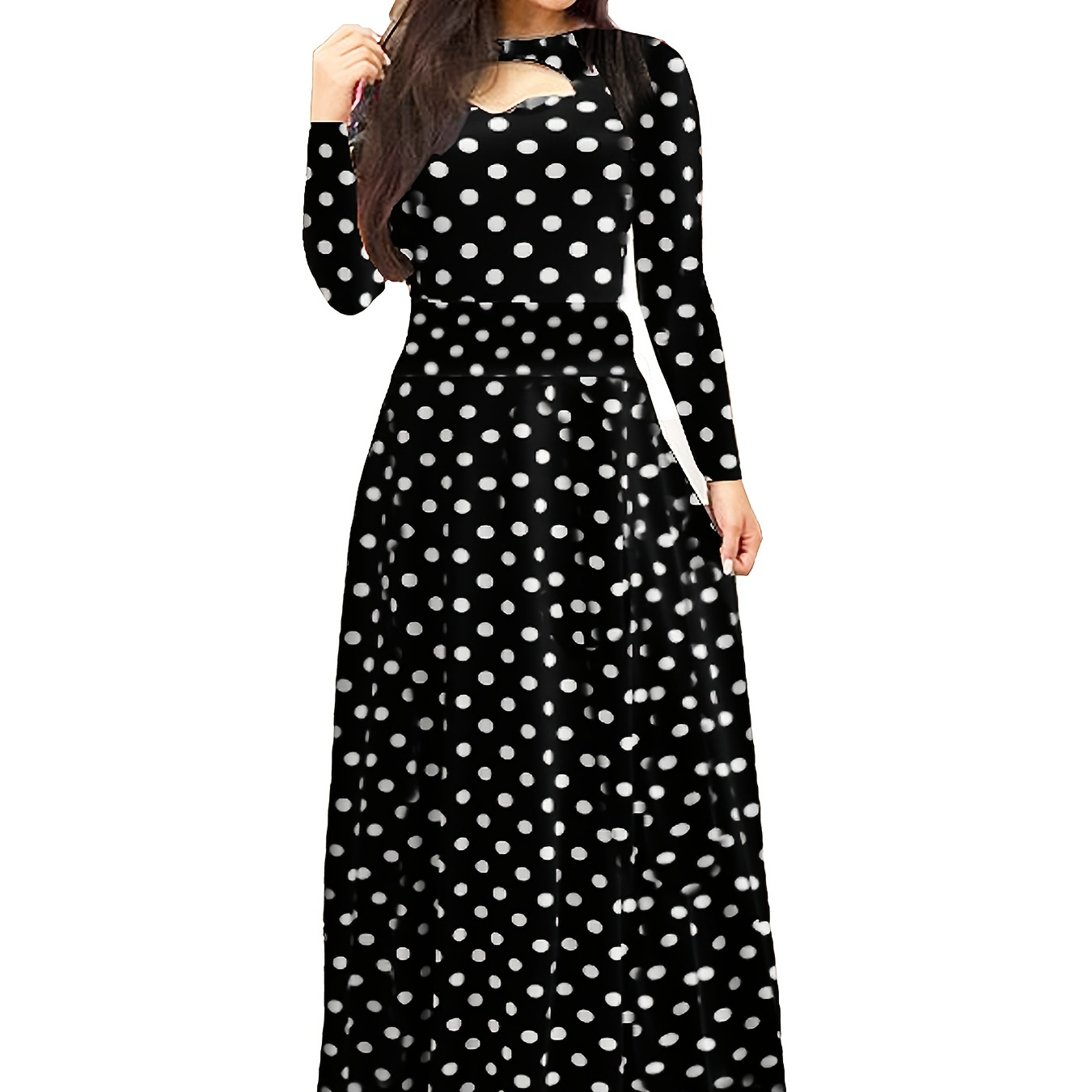Plus Size Polka Dot Cut Out Long Sleeve Maxi Dress Women's Plus Medium ...
