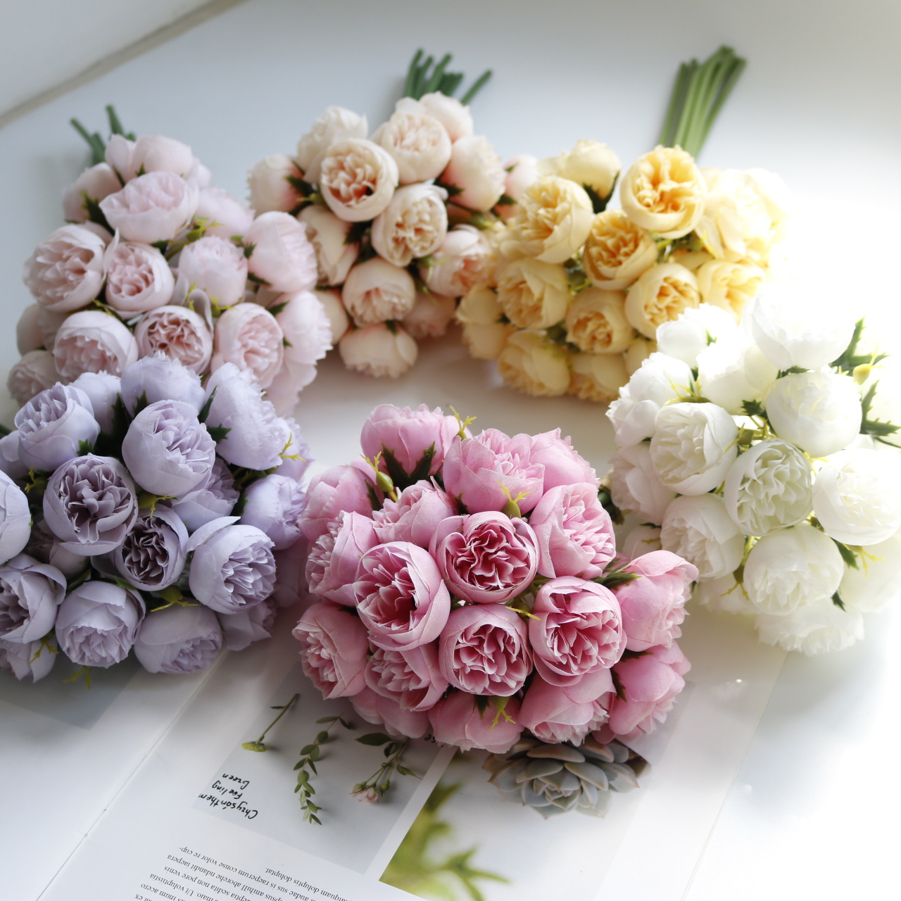 Comprar Ramo de ramas largas de rosas de seda artificiales, 5 uds., para  decoración del hogar, boda, flores falsas, suministros de corona DIY,  accesorios