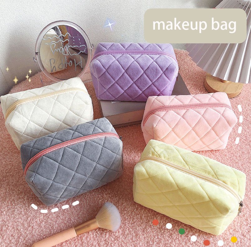 Solid Color Checkerboard Pattern Makeup Bag, All-match Zipper Cosmetic Bag,  Travel Storage Bag - Temu