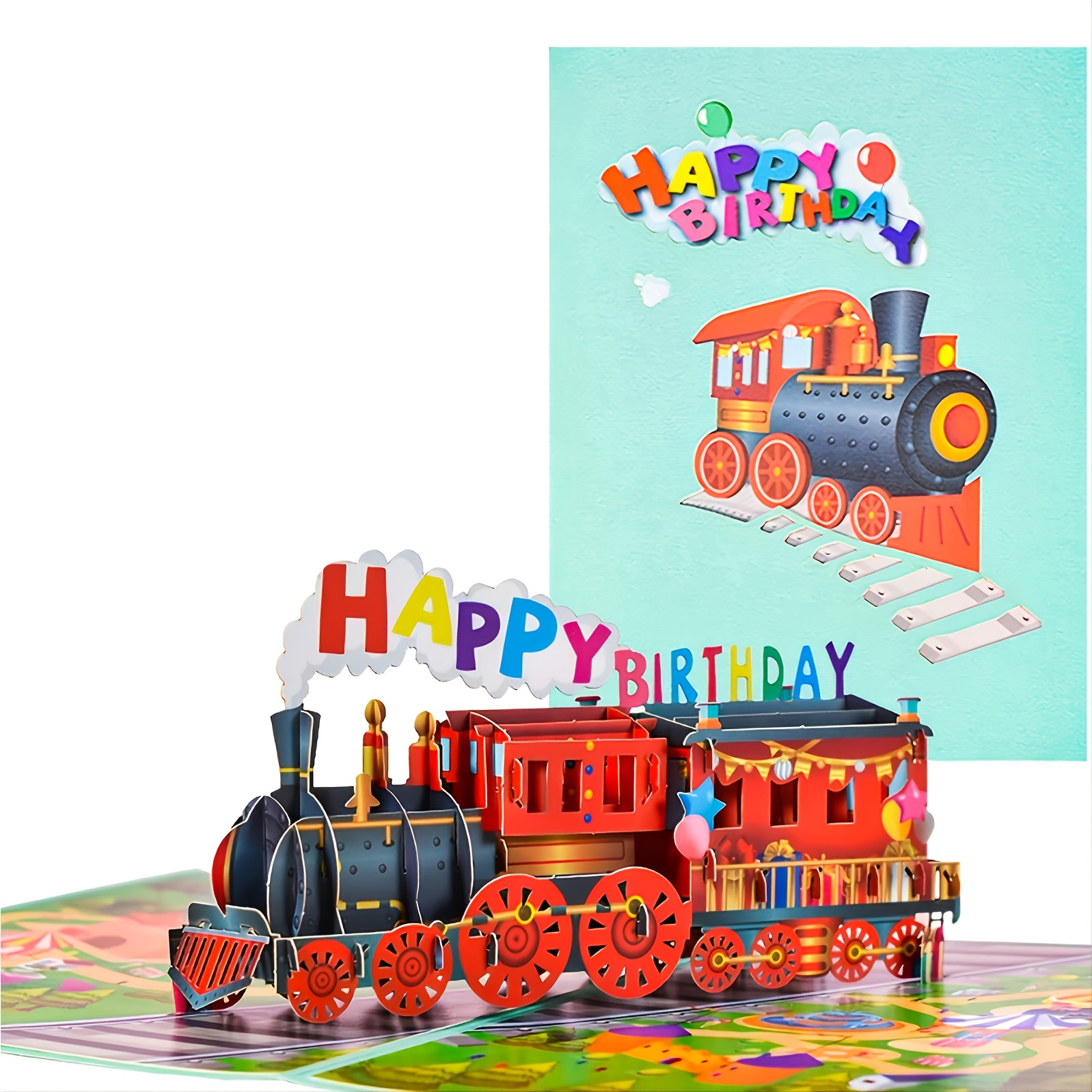 

1pc 7.9x5.9 Inch Pop Up Happy Birthday Card 3d Train Postcards