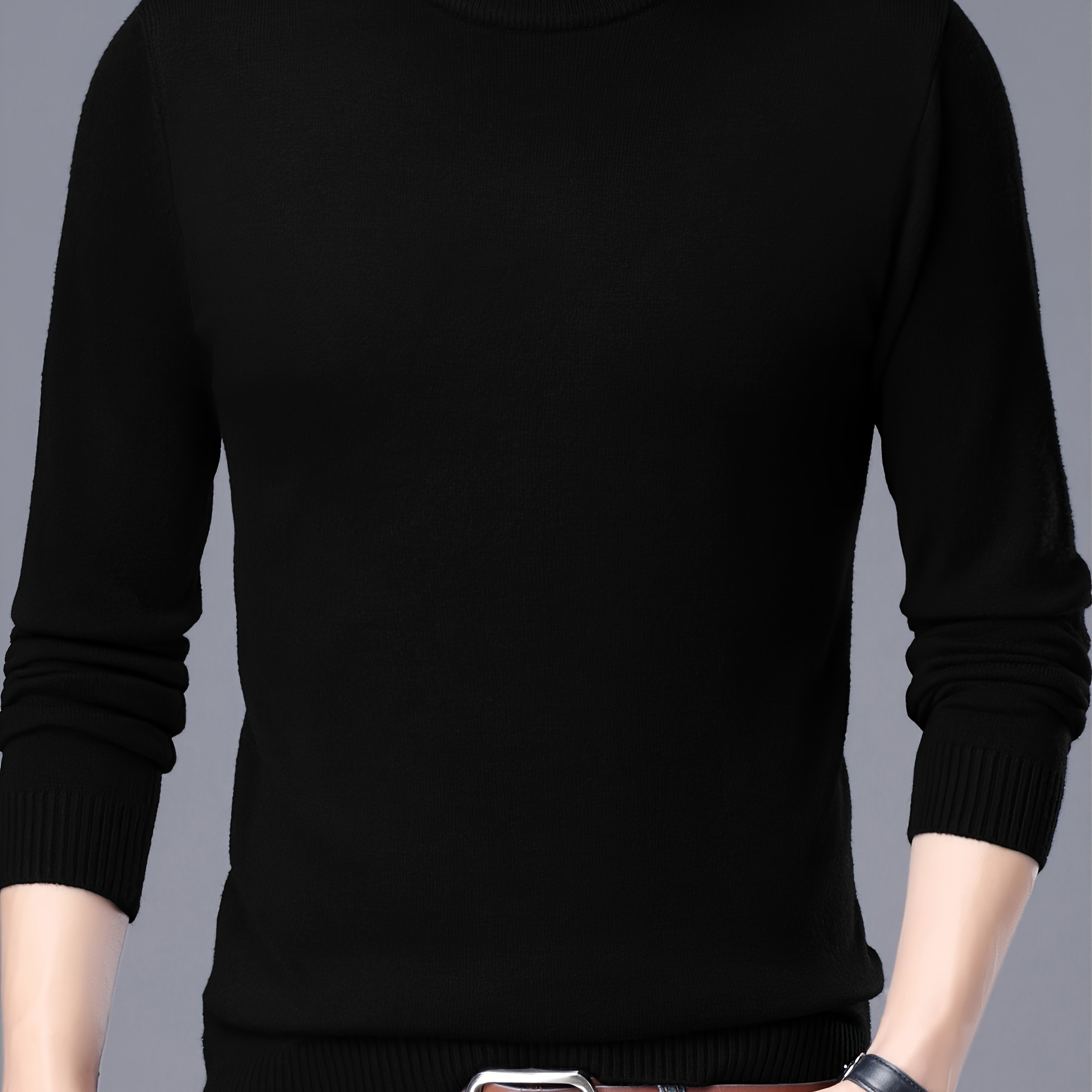 Men's Basic Solid Color Half Turtleneck Knit Thermal Sweater, Autumn And Winter Crew Neck Pullover