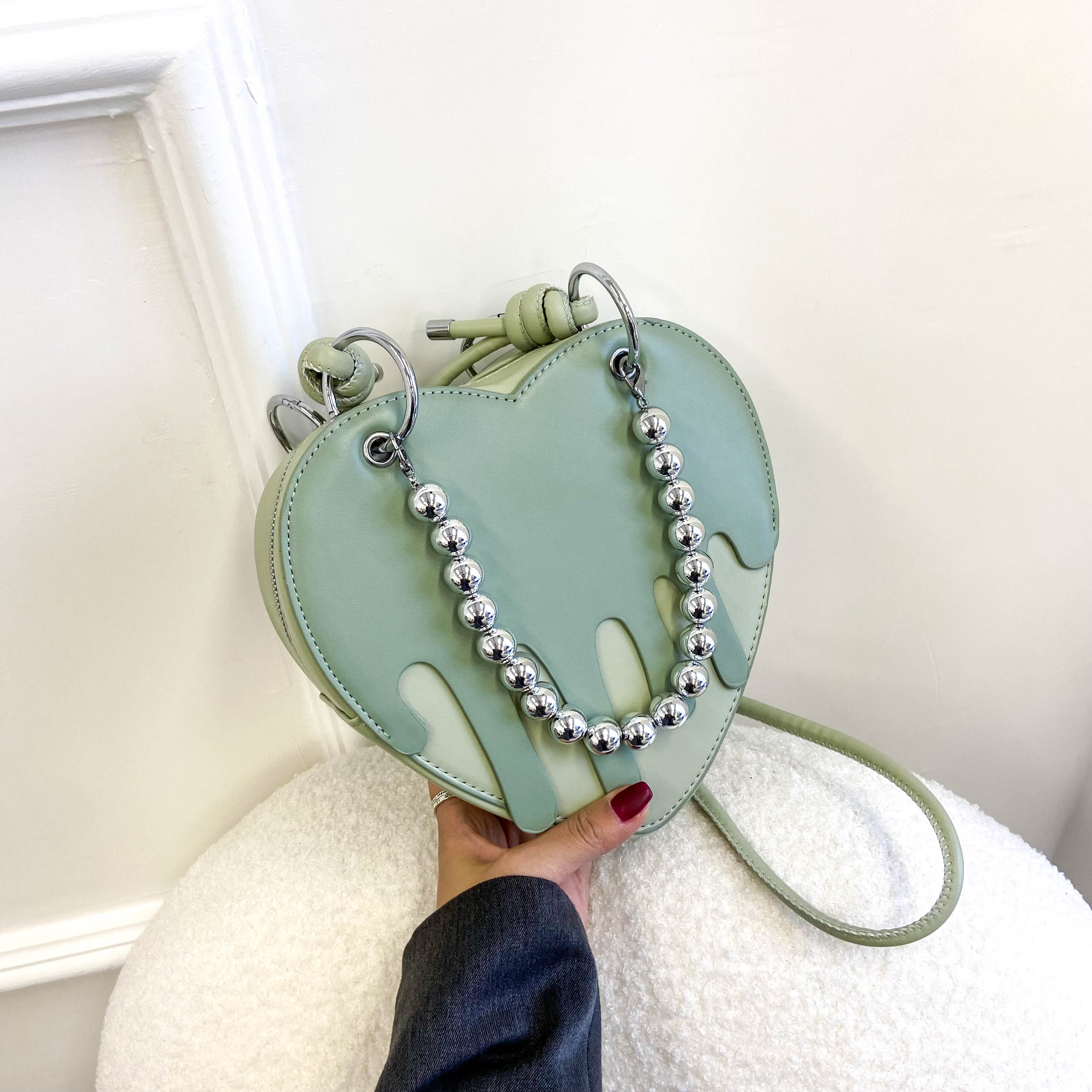 Heart Design Shoulder Bag, Women's Stylish Faux Leather Zipper