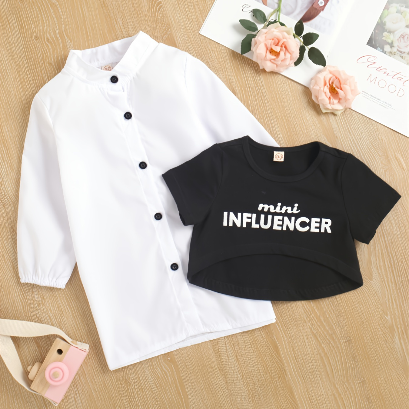 Toddler Girls White Shirt Skort Long Sleeve Collared Buckle Crop Mini