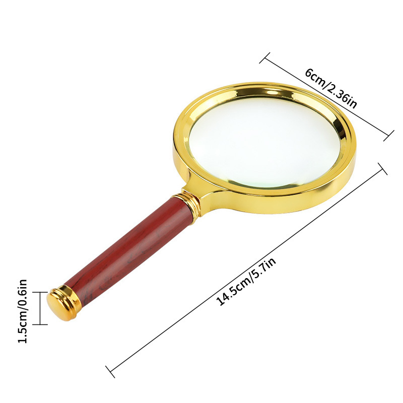 10X Handheld Magnifier Antique Handle Magnifier Reading Magnifying Glass  for Reading Book, Inspection, Coins, Insects, Rocks, Map, Crossword Puzzle  - Brown