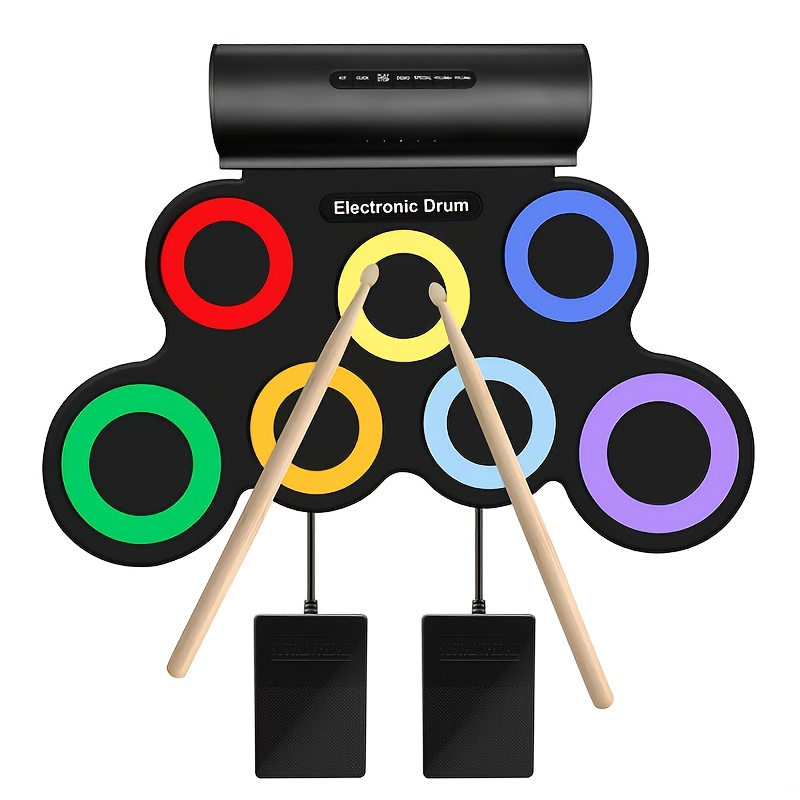 Kids　Playtime　Croatia　Speaker,　Roll-up　Sticks,　Headphone　Electronic　Hours　And　For　Gift　Jack,　Beginners　Temu　Drum　And　Built-in　10　Set　Perfect　With　Pedals,