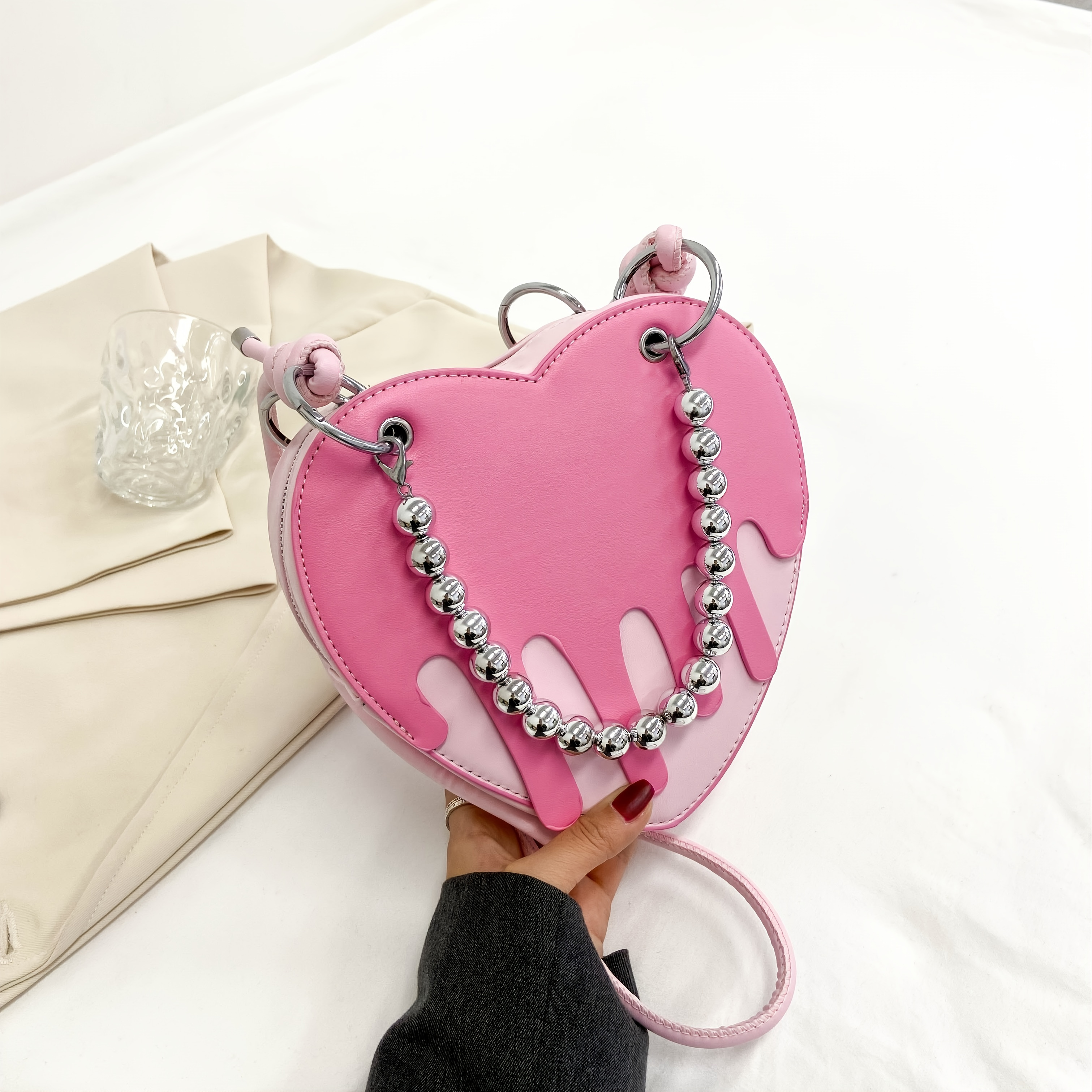 Heart Design Shoulder Bag, Women's Stylish Faux Leather Zipper Handbag  Casual Purse - Temu