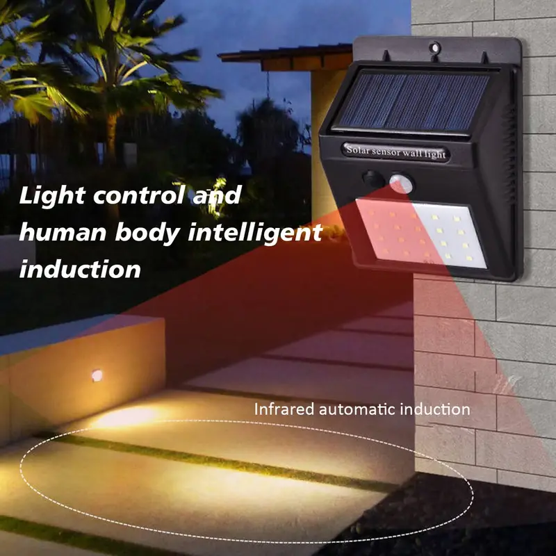 1pc waterproof 20 leds solar sensor lights motion sensor wall light with remote control for outdoor garden yard decorative details 2