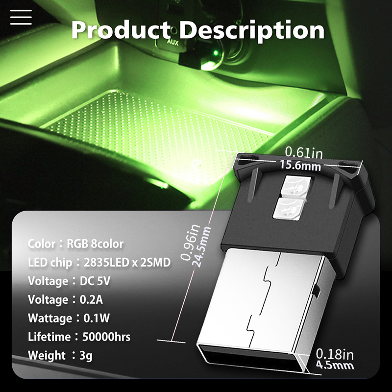 Mini Usb Led Light Car Interior Led Rgb Lighting 5v Smart - Temu