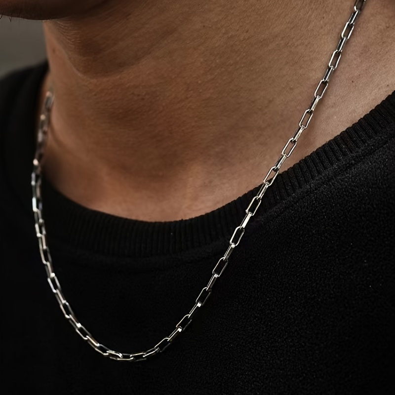 Silver Necklace Set For Men : Rectangle Pendant Necklace and 4.5mm Figaro  Chain