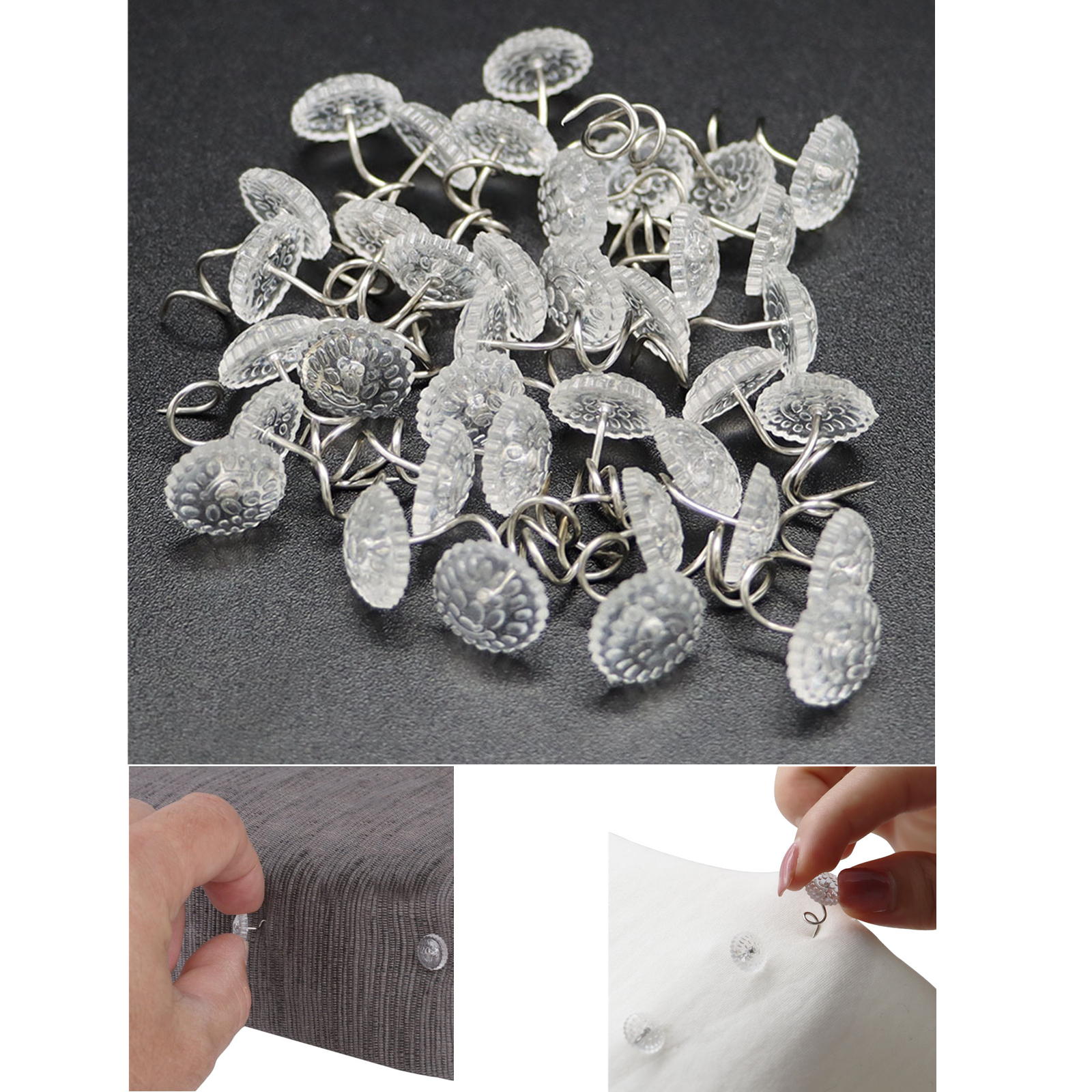 Vaincre 60PCS Upholstery Tacks - Bed Skirt Pins or Holders Clear Head  Upholstery Pins, Headliner Pins Twist Fabric Pins for Slipcovers and  Bedskirts