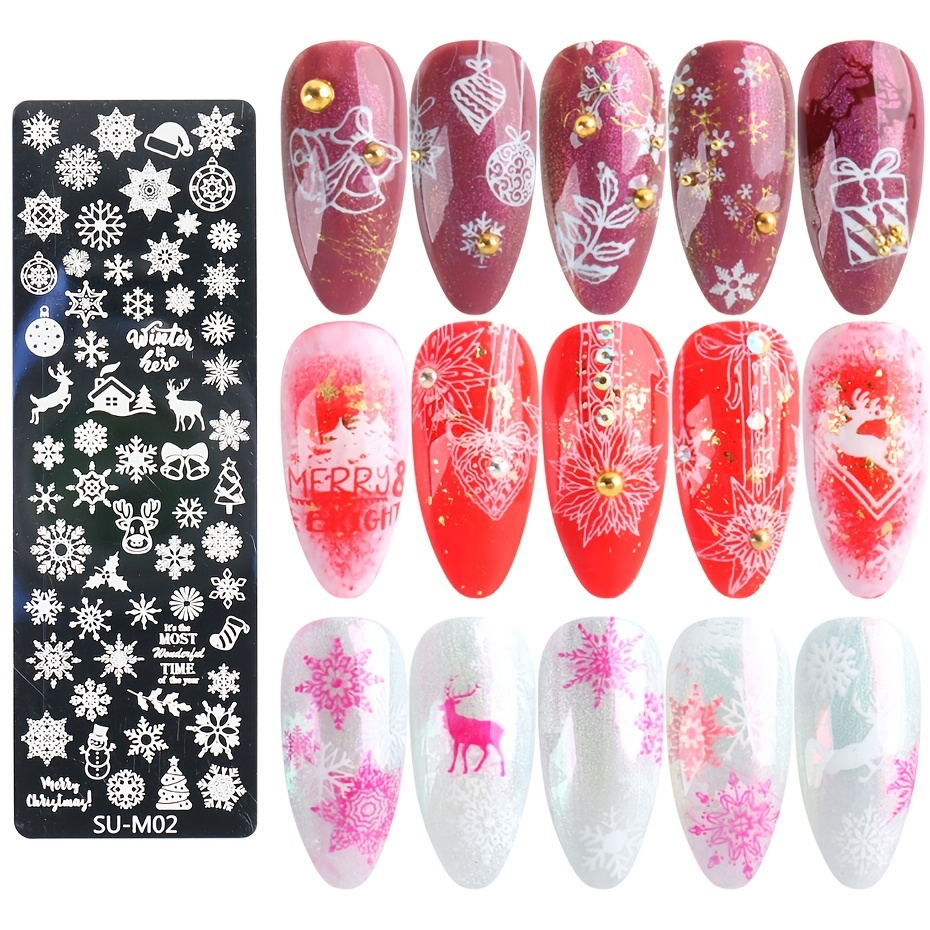 Snowflakes French Nail Stamping Plates Christmas Nail Art - Temu