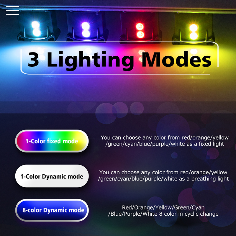  (Qty: 2) Mini USB LED Light, RGB Car LED Interior Lighting Kit,  DC5V Smart USB LED Atmosphere Light, Laptop Keyboard Light Home Decoration  Night Lamp (Color: Adjustable Brightnes, 8 Color Change) 