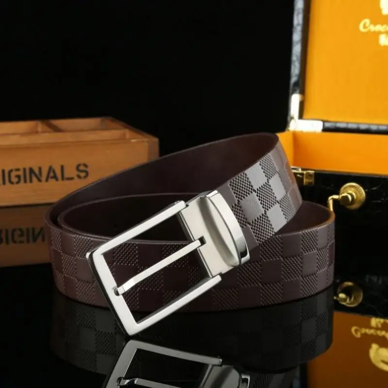 Men's Calfskin Leather Belt with Golden Buckle Casual Jeans
