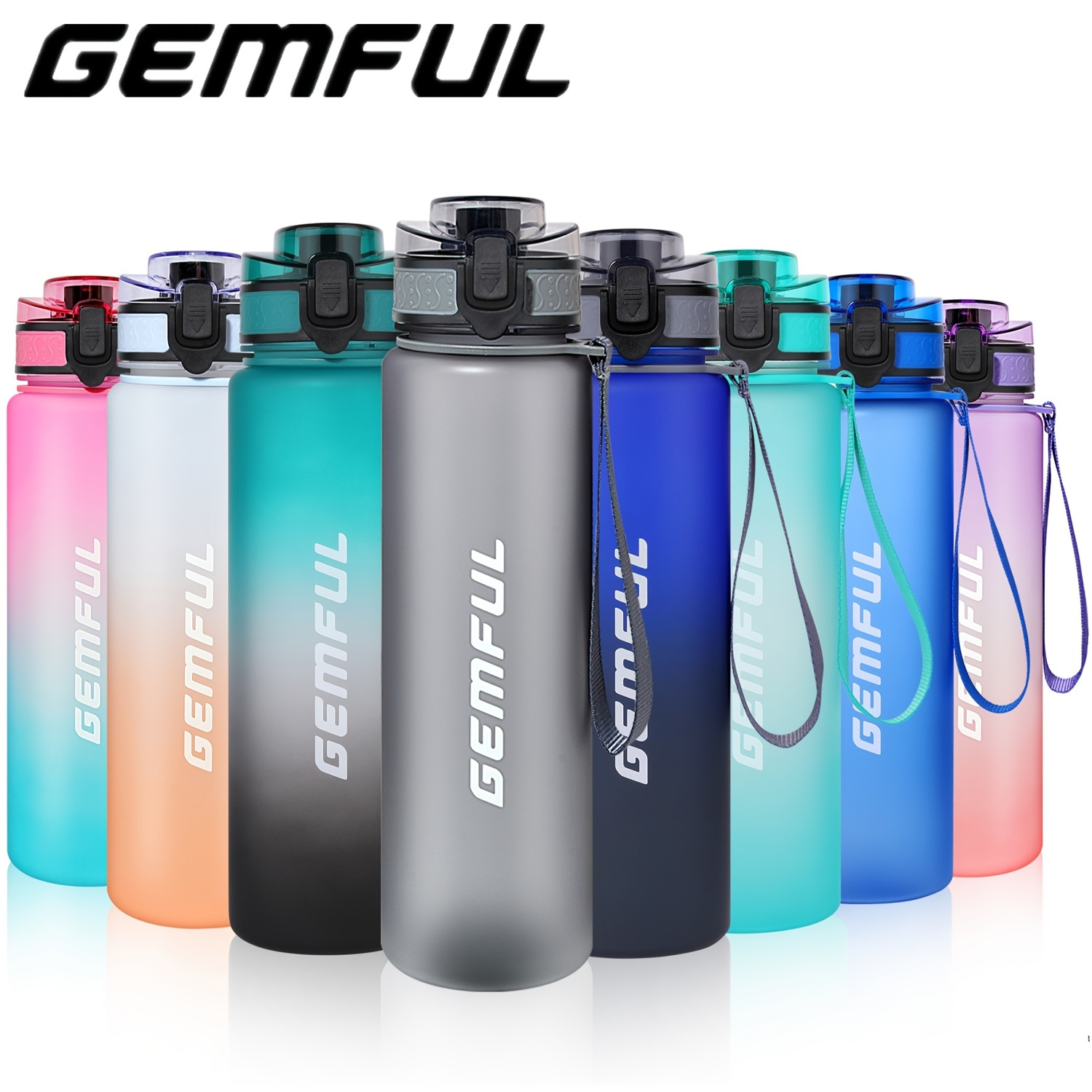 Gemful Sports Water Bottle 32oz With Straw Time Marker Motivational 