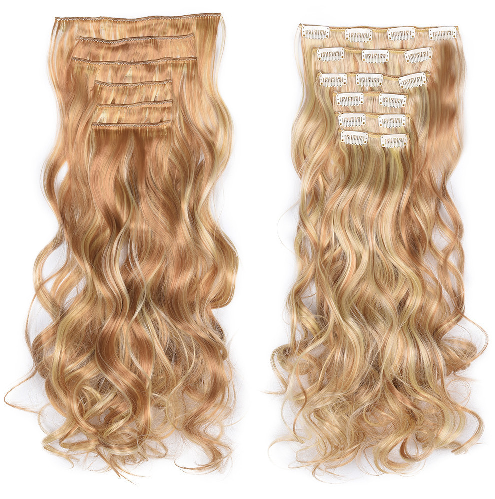 Long Curly Wavy Hair Extension 16 Clips High Temperature Synthetic