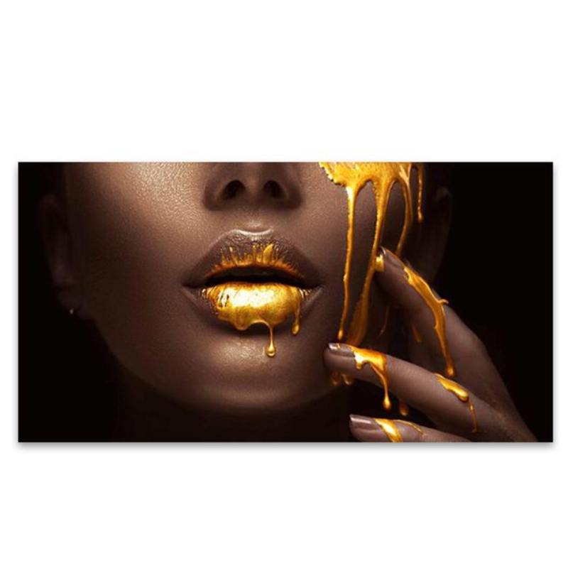  DesignQ Pintura dorada gotea de labios de mujer sexy arte  moderno de pared en lienzo : Todo lo demás