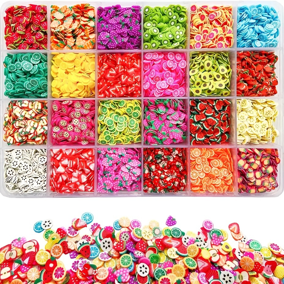 Colorful 24-Color Fruit Slice Nail Art Kit - Polymer Clay Slices for DIY Crafts and Nail Art Designs