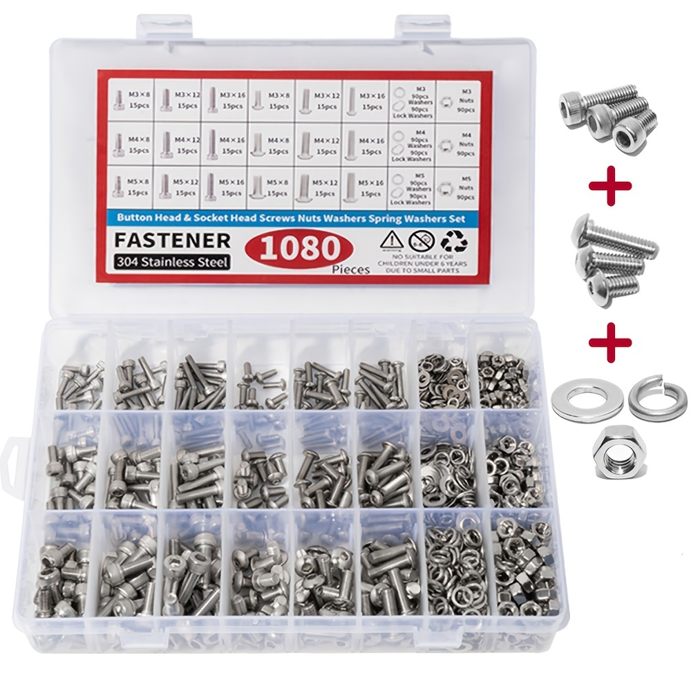 304 Stainless Steel Nuts  Bolts Assortment Kit M Screw Set Button  Socket  Head Metric Screws Temu