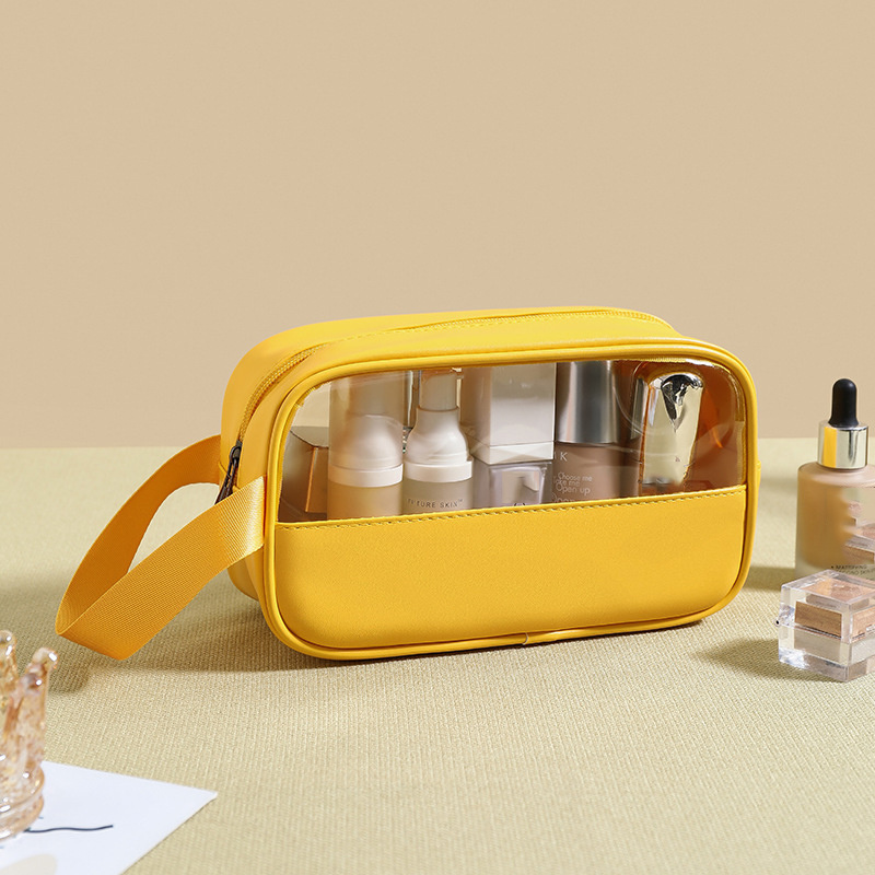 Unique Bargains Cosmetic Makeup Toiletry Clear PVC Travel Bath Wash Bag Holder Pouch Kit Yellow, Blue