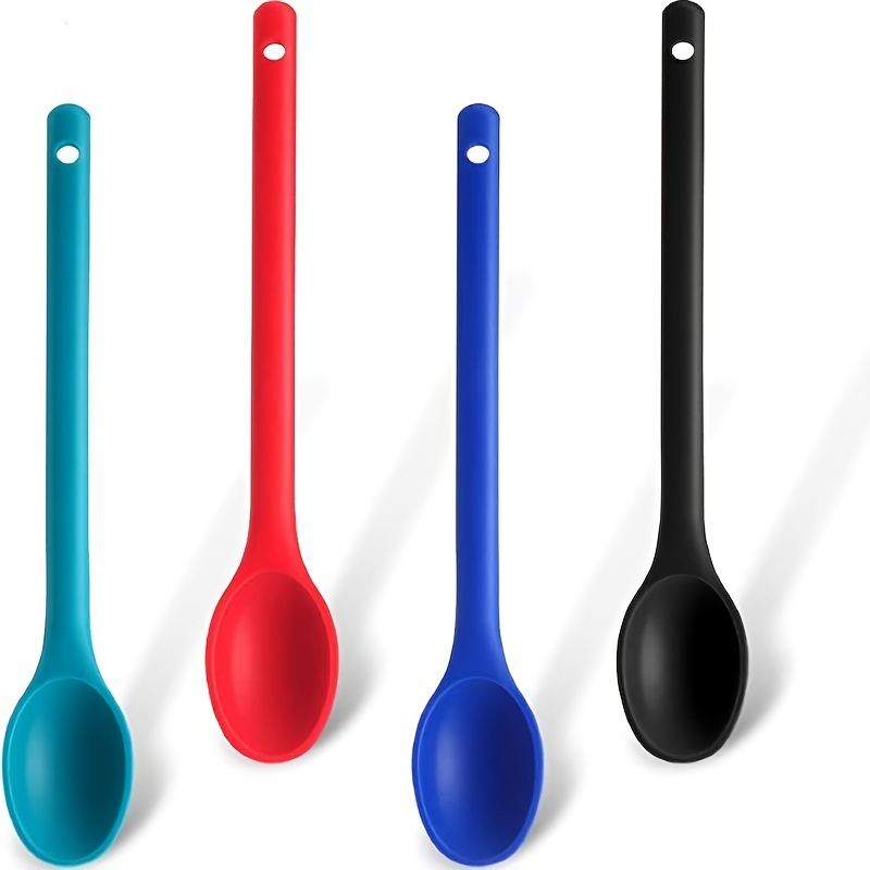 

1pc Heat Resistant Silicone Mixing Spoon With Long Handle - Non-stick Kitchen Spoon For Easy Stirring And Cooking