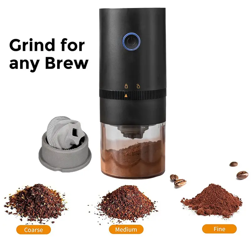1pc portable electric burr coffee grinder usb rechargeable small coffee bean grinder with multiple grinding settings automatic conical burr grinder for espresso and french press details 0