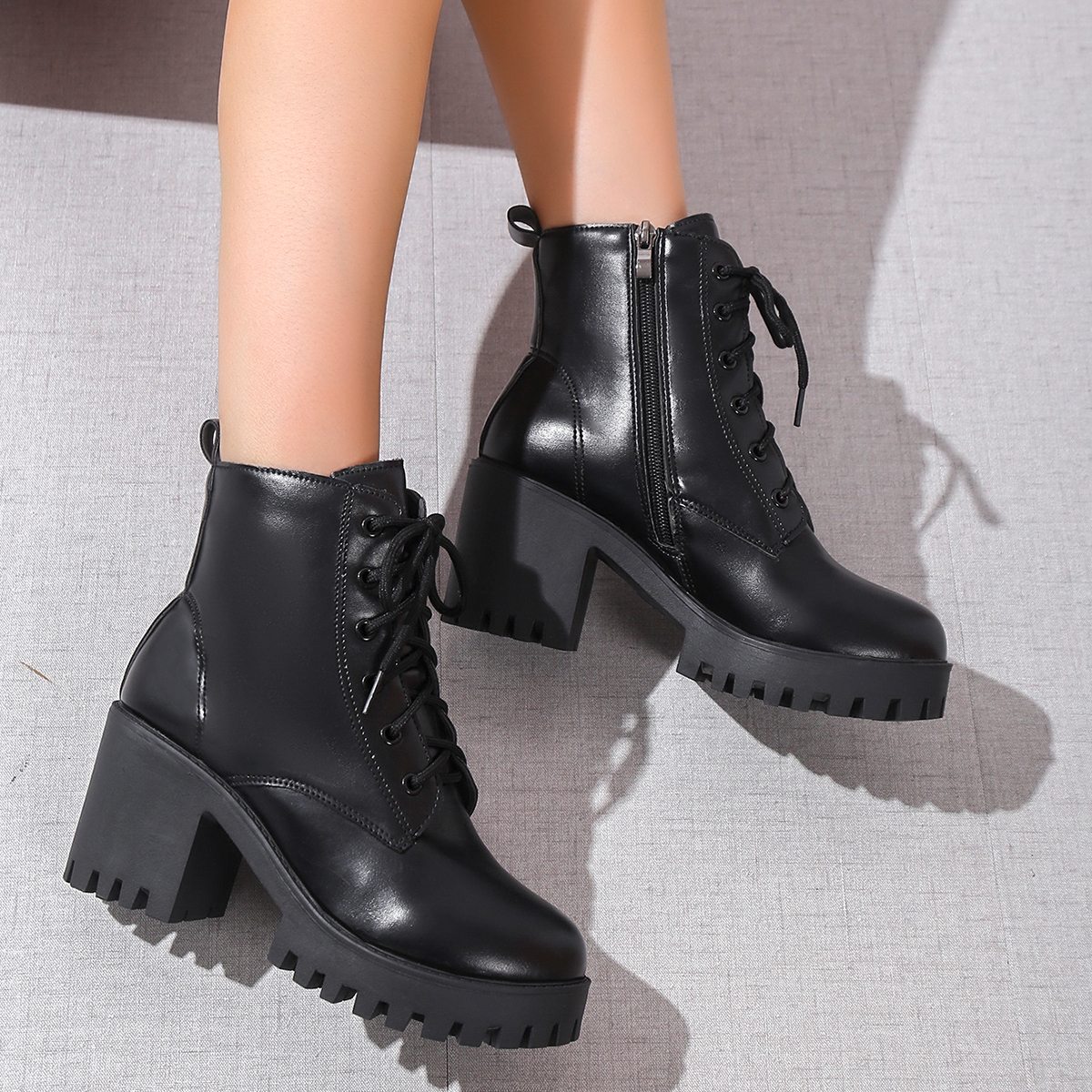 lace up block heel combat boots