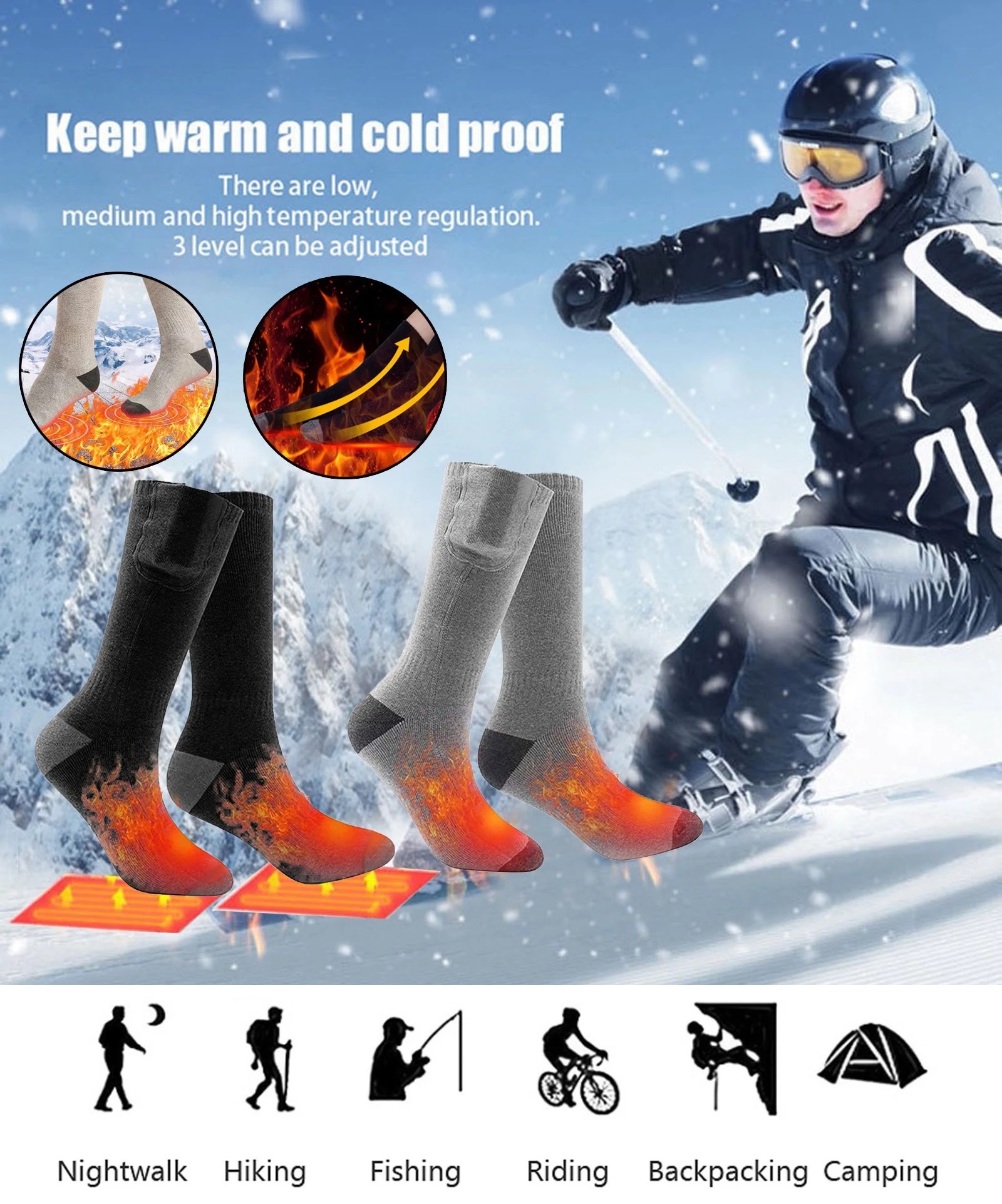 Winter Warm Outdoor Socks Thermal Socks Heating Sock 3 Modes Elastic  Comfortable Water Resistant Electric Warm Sock Set | Don't Miss These Great  Deals | Temu