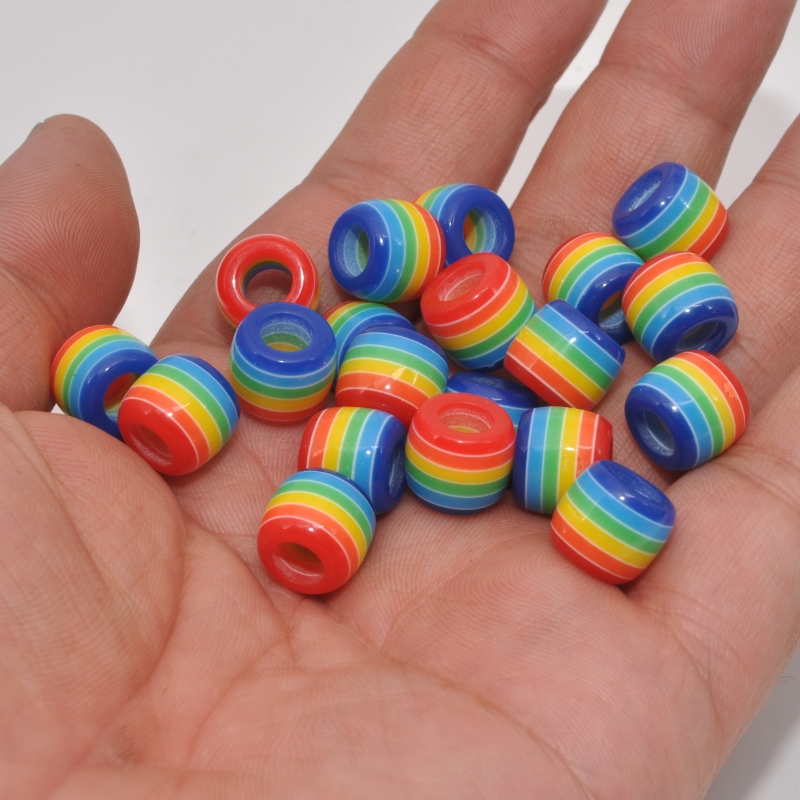 50pcs Rainbow Color Acrylic Big Hole Spacer Beads Loose Charm Necklace Bead  Bracelet String Beads Fit Hair Beads