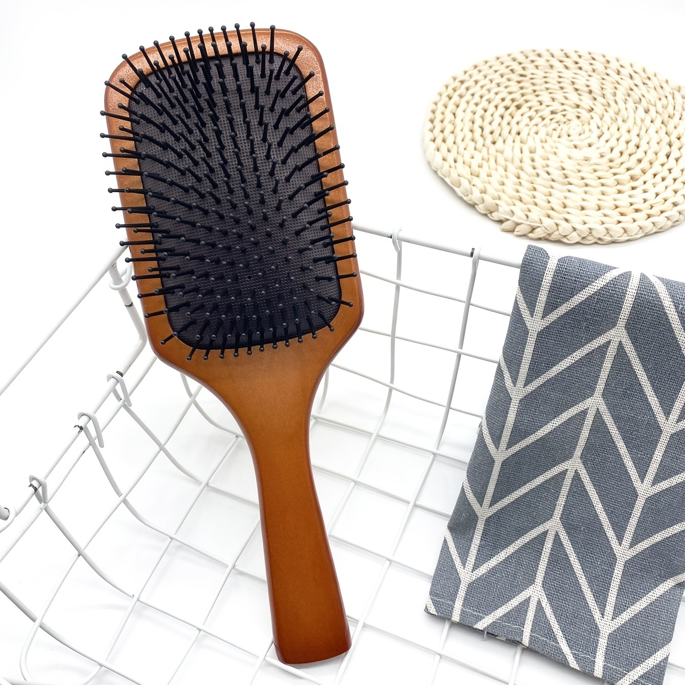 

Wooden Hair Brush, Paddle Massage Hair Brush For Detangling Blow Drying Straightening, Air Bag Massaging Scalp Hair Brush