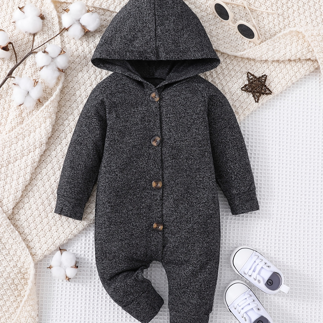 Newborn Baby Boy Long Sleeve Romper Jumpsuit Hooded Onesie Playsuit