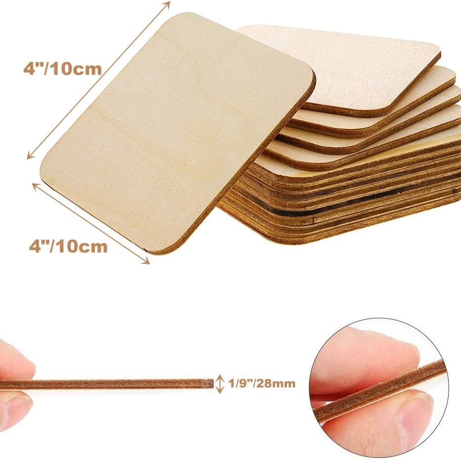 100 Pcs 4 inch Square Wood Pieces Unfinished Square Blank Wood, Natural Square Wooden Cutouts for DIY Crafts, Painting, Staining, Carving, Coasters Ma