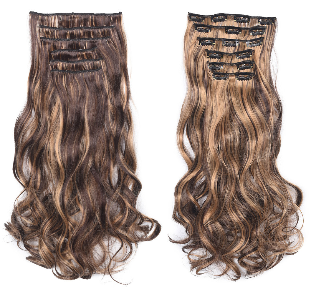 Long Curly Wavy Hair Extension 16 Clips High Temperature Synthetic ...