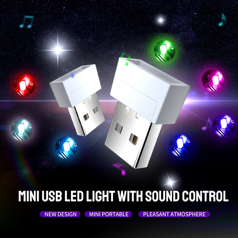 1pc Mini USB LED Light, Sound Control Car Interior Atmosphere Light,  Decorative Ambient RGB Lamp Strobe Lights PC Auto Colorful Lights Bulbs