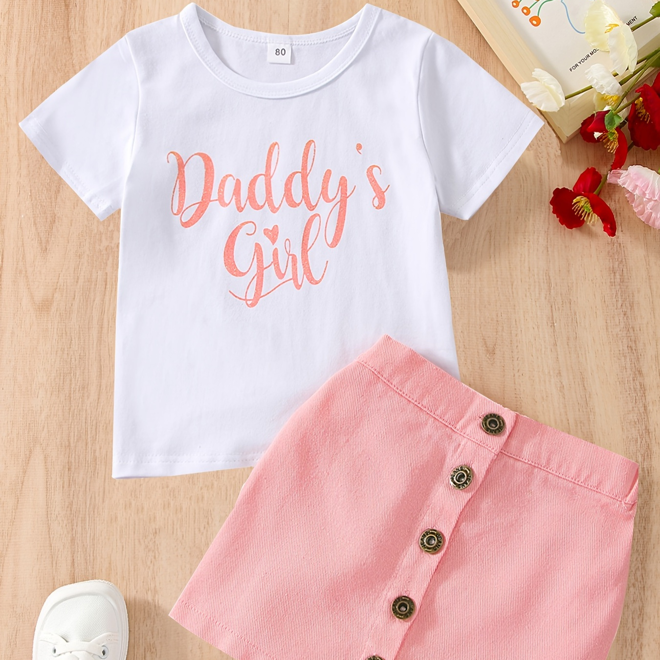

Toddler Baby Girls T-shirt Letter Print Round Neck Short Sleeves & Skirt Set Kids Clothes