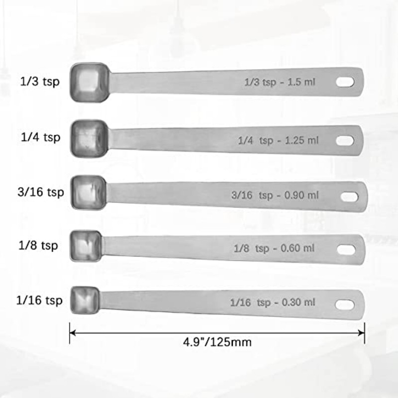 Conjunto de colheres de medi o 1 3 colher de ch 1 4 colher de ch 3 16 colher de ch 1 8 colher de ch 1 16 colher de ch colher de medi o