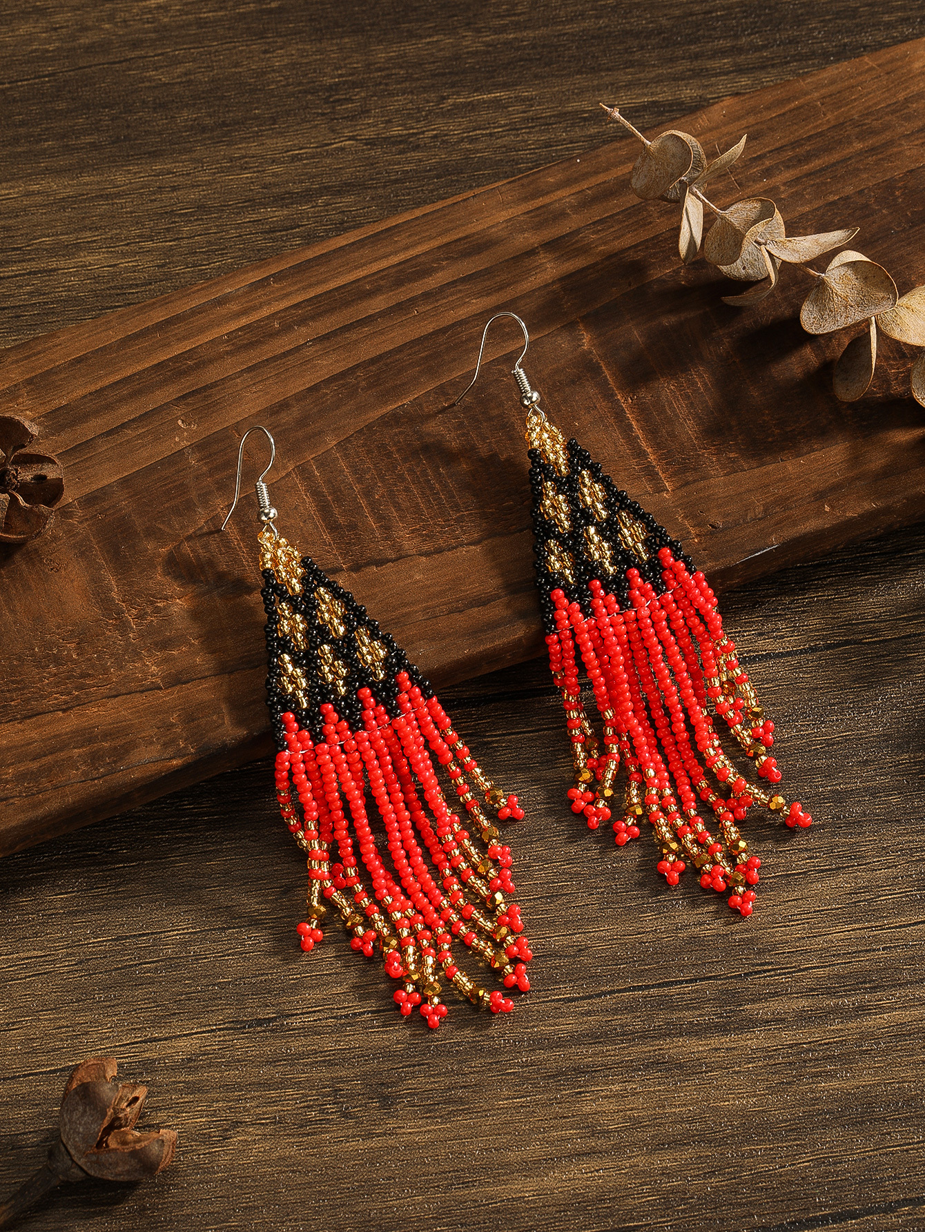 Handmade Vintage Rhombus Beads Tassel Drop Earrings Boho Temu