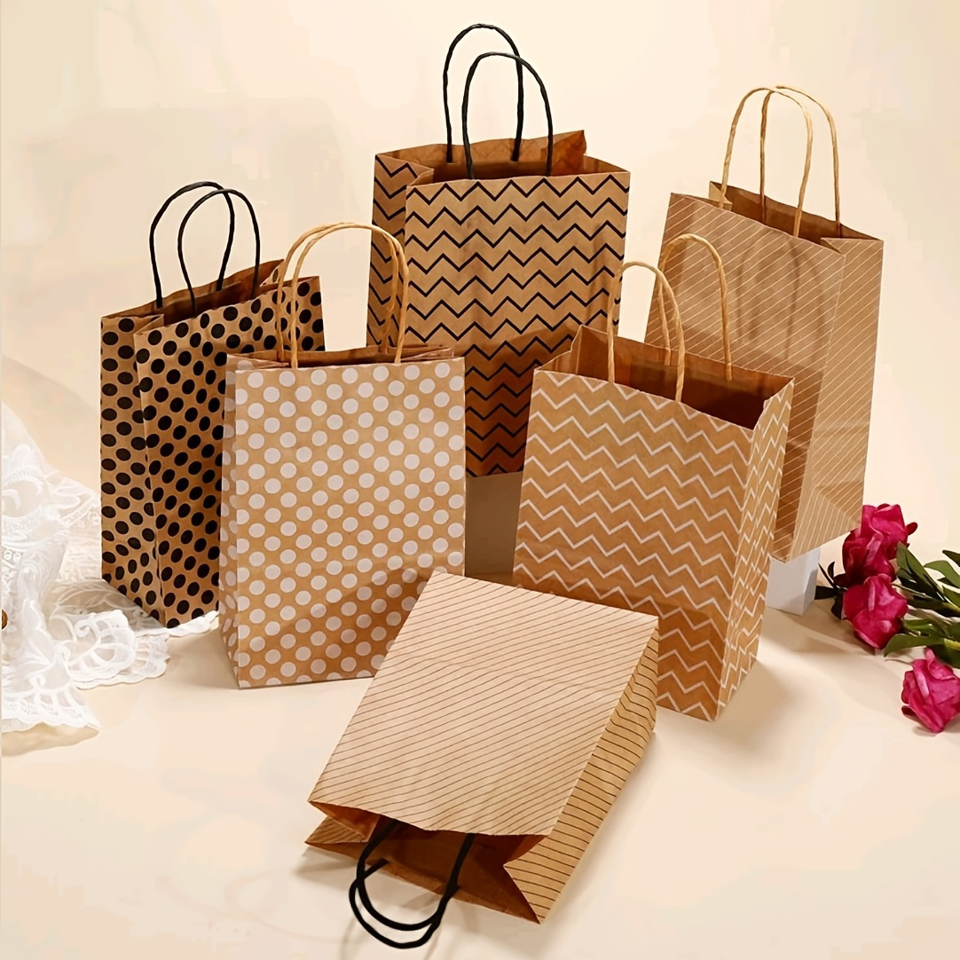 

6pcs Wave Dots Printed Kraft Paper Gift Bags With Handles, 8.3*5.9*3.1inch/21*15*8cm, Goodie Bags, Goody Bags