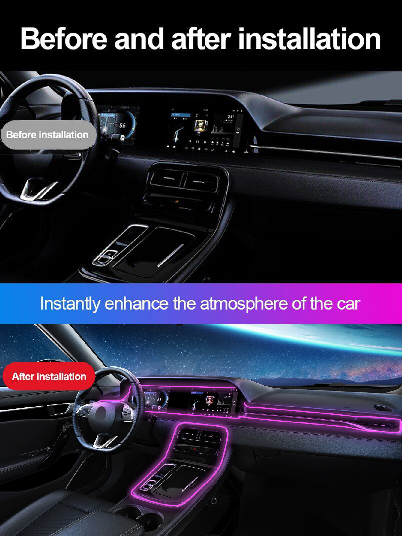 2XMINI USB LED Licht Auto Interieur Neon Atmosphäre Umgebungslampe
