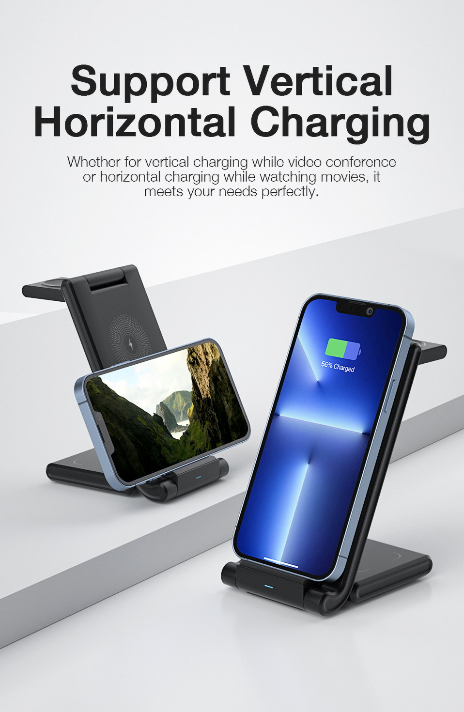 foldable wireless charger for multiple devices 3 in 1 wireless charging station compatible with iphone14 13 12 11 pro xr for 7 6 5 4 3 2 wireless pro details 4