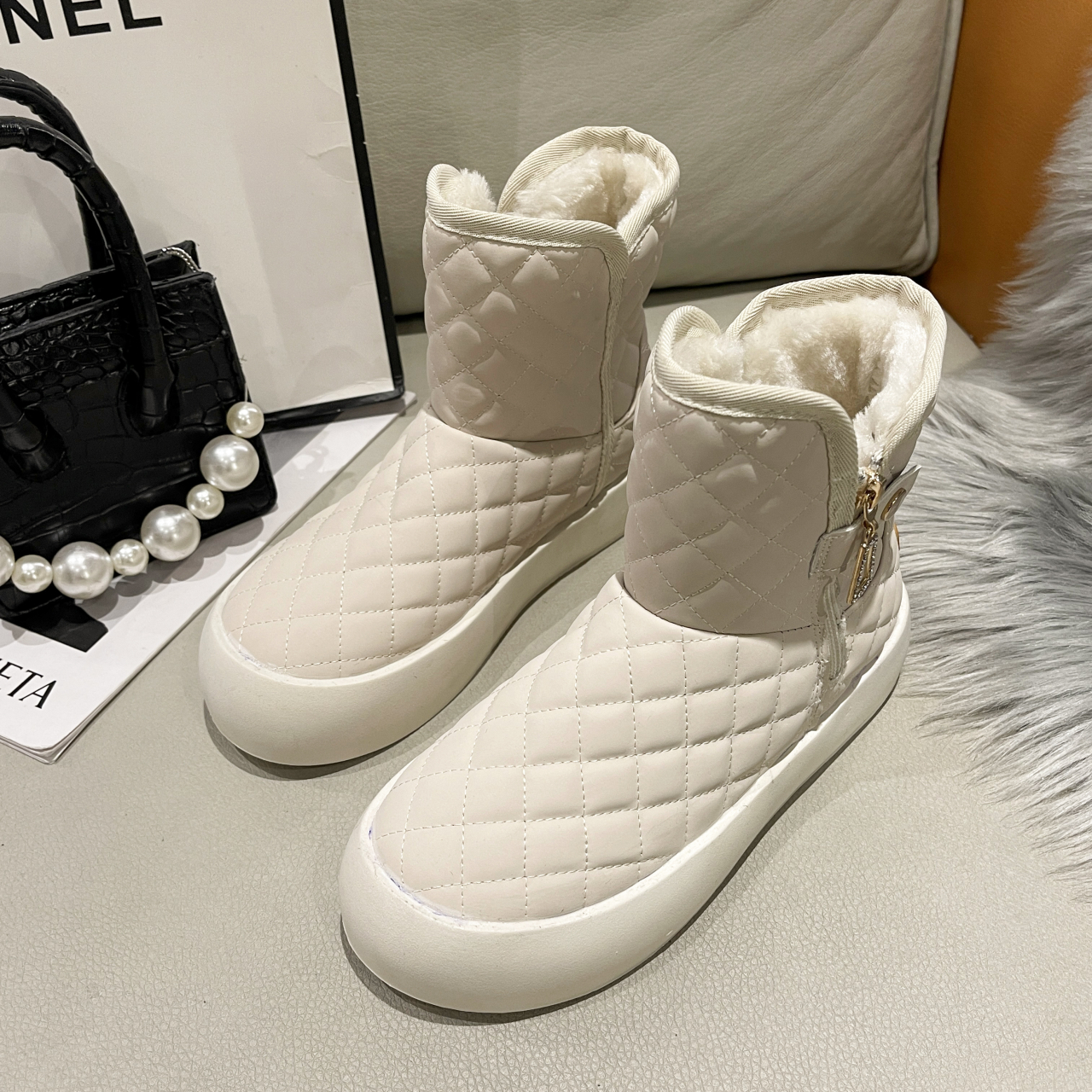 womens warm plush snow boots solid color side Temu Bahrain