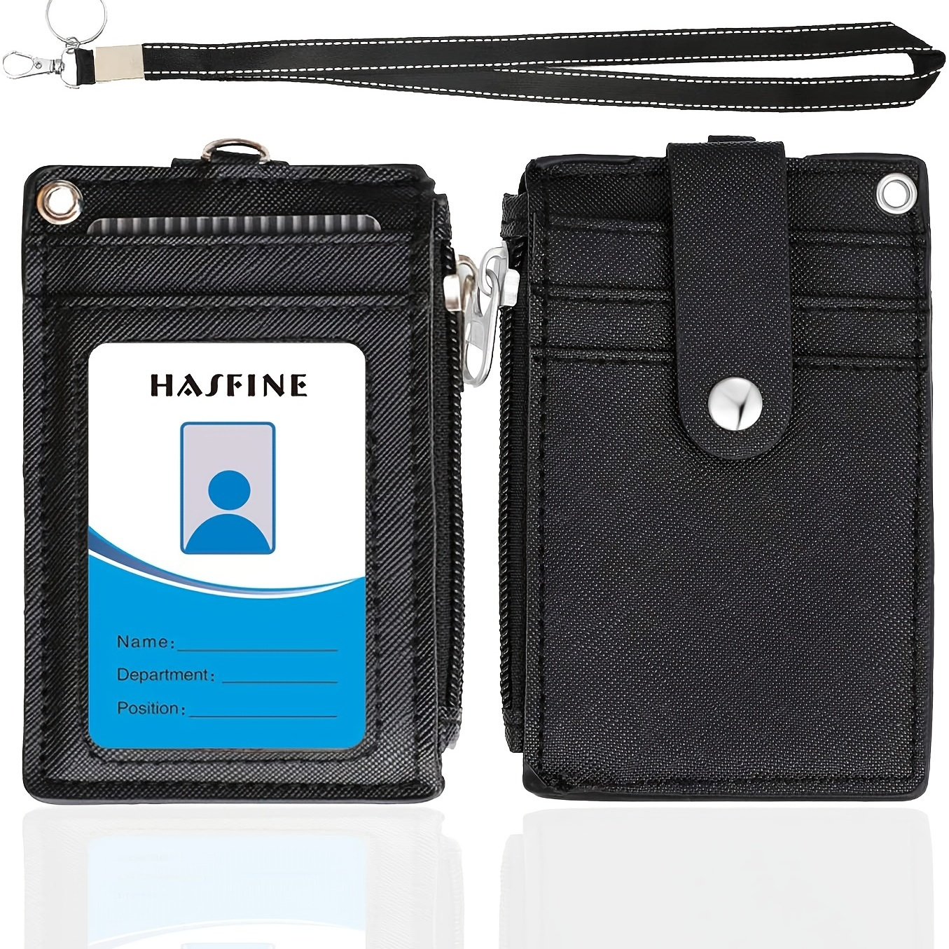 

Neck Hanging Zipper Card Organizer, Pu Leather Portable Lightweight Card Holder, Card Wallet For Teacher Student Work Stuff