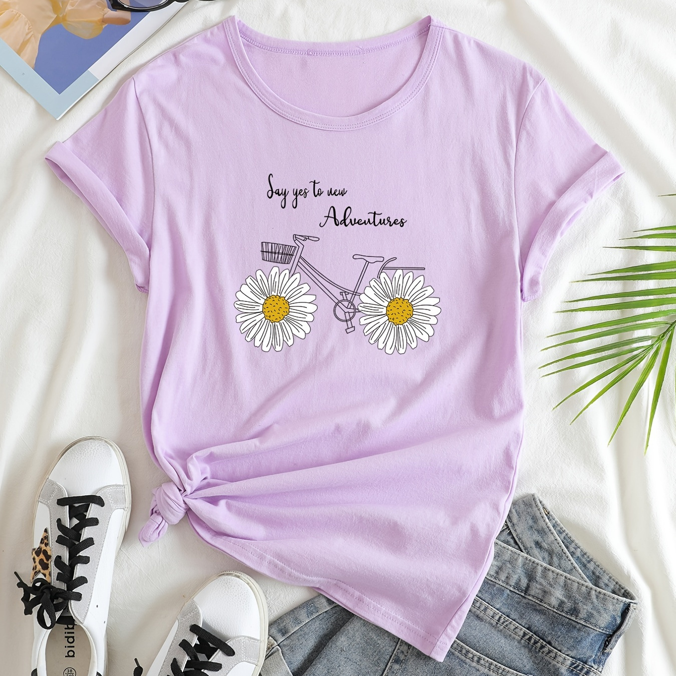 

Letter Print Crew Neck T-shirt, Casual Loose Short Sleeve Fashion Summer T-shirts Tops, Women's Clothing