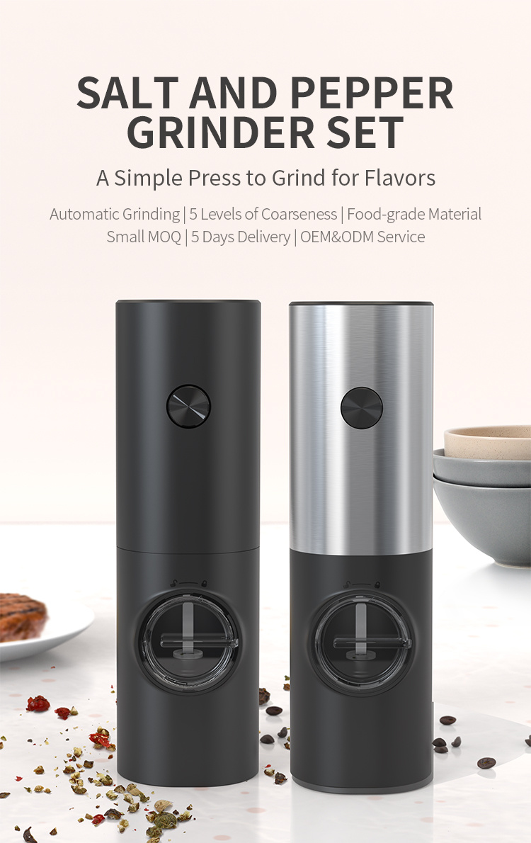 Gravity Electric Salt and Pepper Grinder Set, Battery Operated Salt Grinder,  Automatic Salt or Pepper Grinder, Adjustable 5 Levels of Coarseness, One  Handed Push Button Control with LED Light, for Grill Kitchen