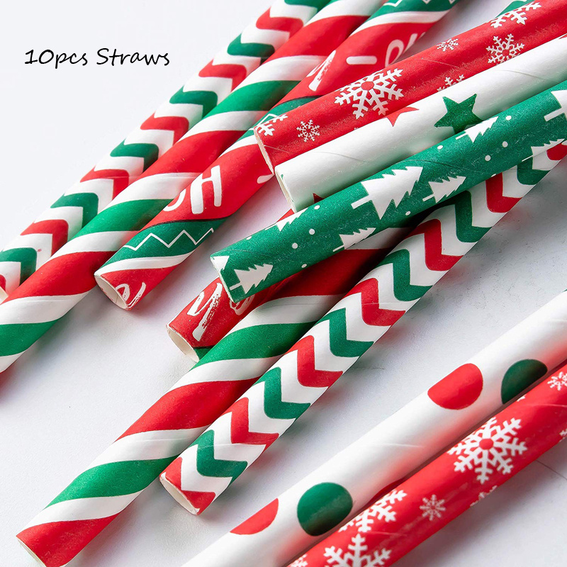 Christmas Straws Paper Multicolor Christmas Disposable - Temu