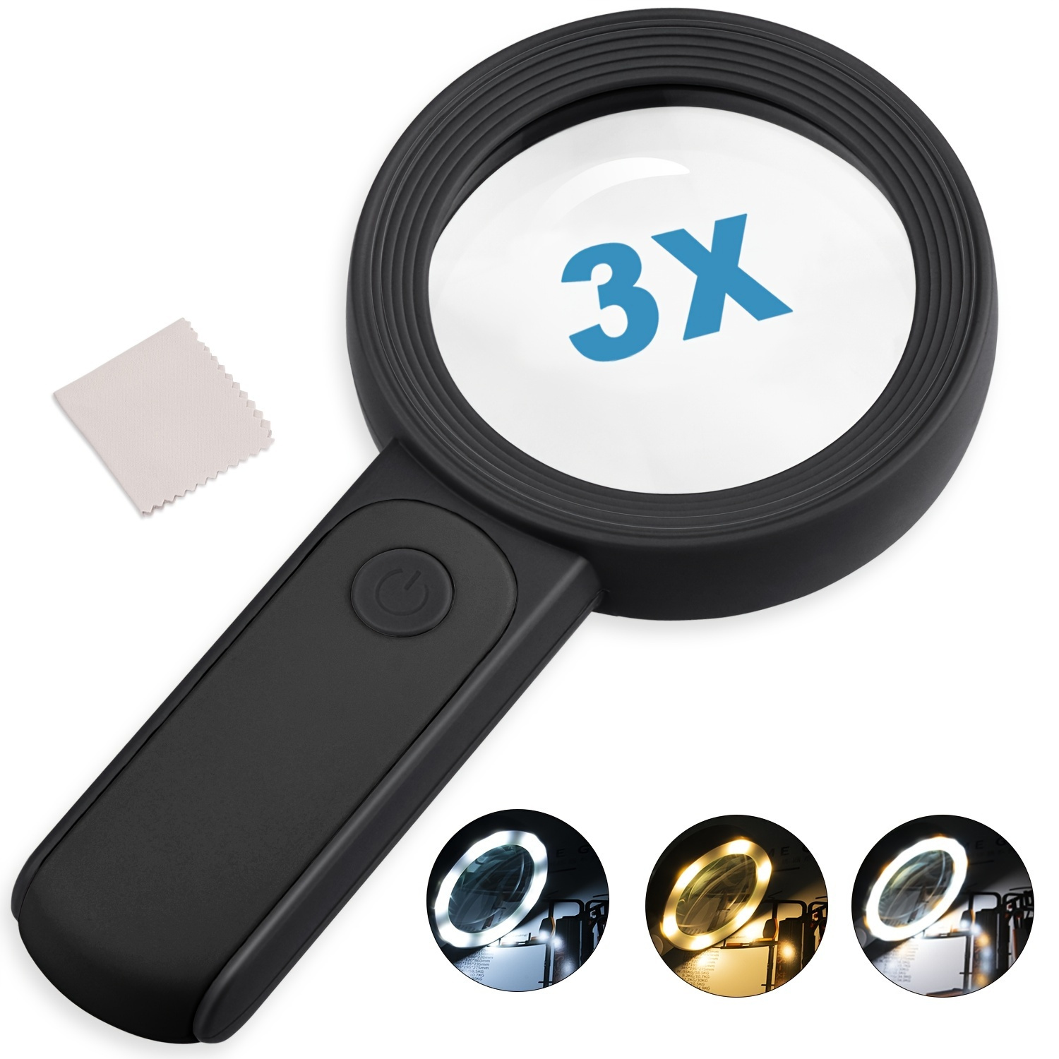 1pc Magnifying Glass With 18 Led Lights Handheld Large Magnifying Glass With 3 Modes Illuminated
