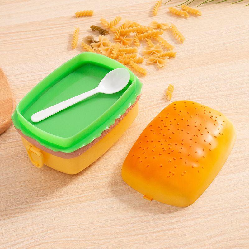 1pc Hamburger Shaped Lunch Box & 1pc Spoon