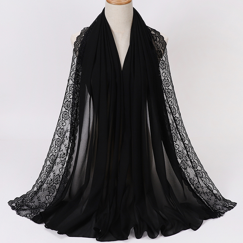 Chiffon Lace Trim Women's Headscarf Hijab Scarf For Ramadan